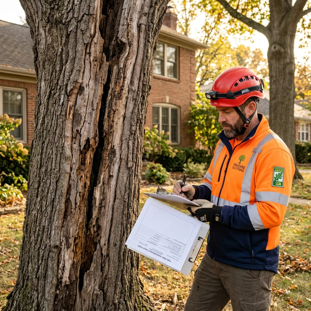 Tree-care specialist inspecting a potentially hazardous tree